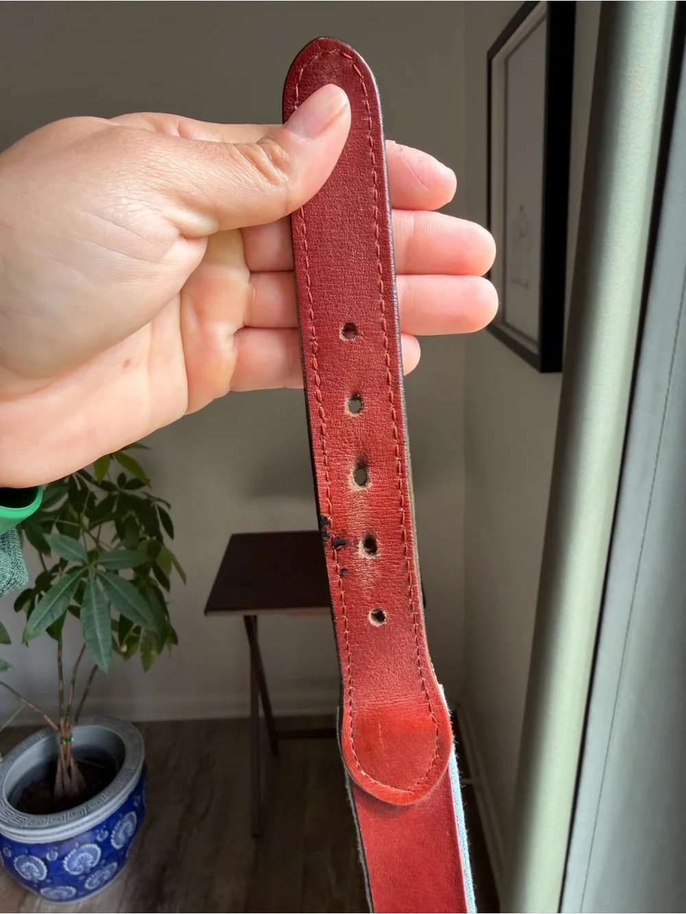 Light Blue Embroidered Needlepoint Leather-Trim Belt